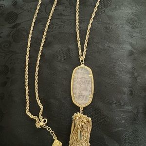 Kendra long necklace with the light pink stone